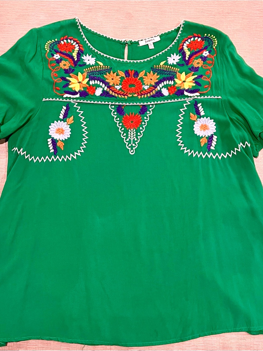 JODIFL Green Embroidered Boho Blouse